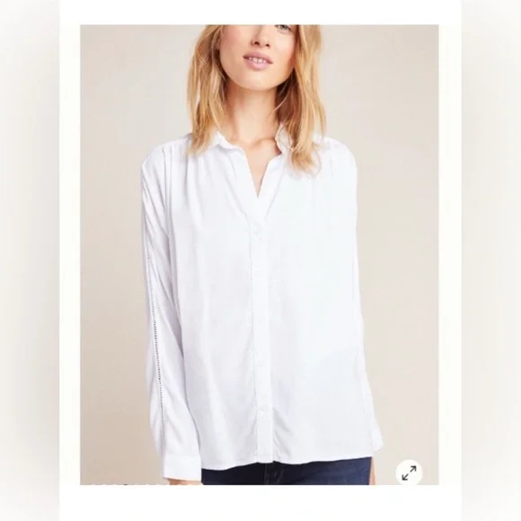 Anthropologie Cloth & Stone White Button-Up Blouse - Picture 2 of 8